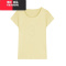 YIBUSHENG黄色圆领短袖正肩T恤针织衫女季基础韩系chic别致修身显瘦上衣