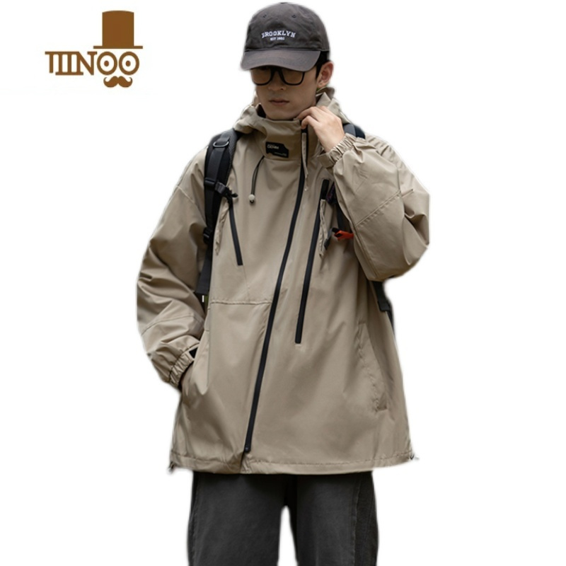 YANXU户外山系冲锋衣外套男女款大码胖子休闲徒步登山服宽松夹克