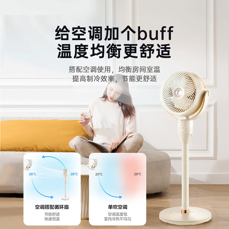 美的(Midea)电风扇 GDI24WG 落地扇空气循环扇涡轮换气扇家用摇头电扇宿舍桌面两用小台扇柔风轻音低高清大图