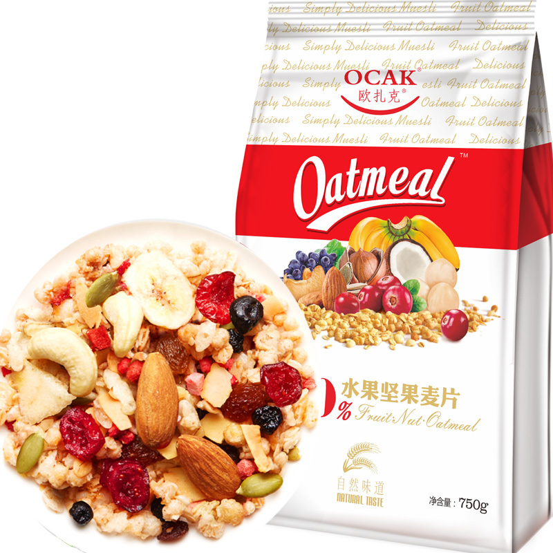 欧扎克50%水果坚果麦片即食袋装营养谷物早餐食品冲饮燕麦片750g