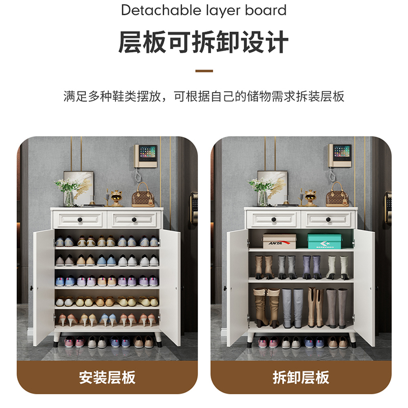 美式鞋柜家用门口室内入户收纳玄关柜一体靠墙实木腿高清大图