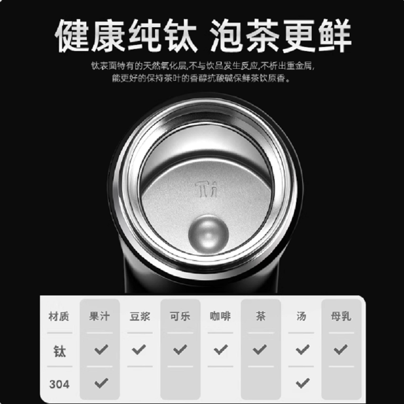 水宜生 500ml 泡茶钛杯 男女士茶水分离保温杯 纯钛保温杯 高颜值高档水杯子 T601高清大图