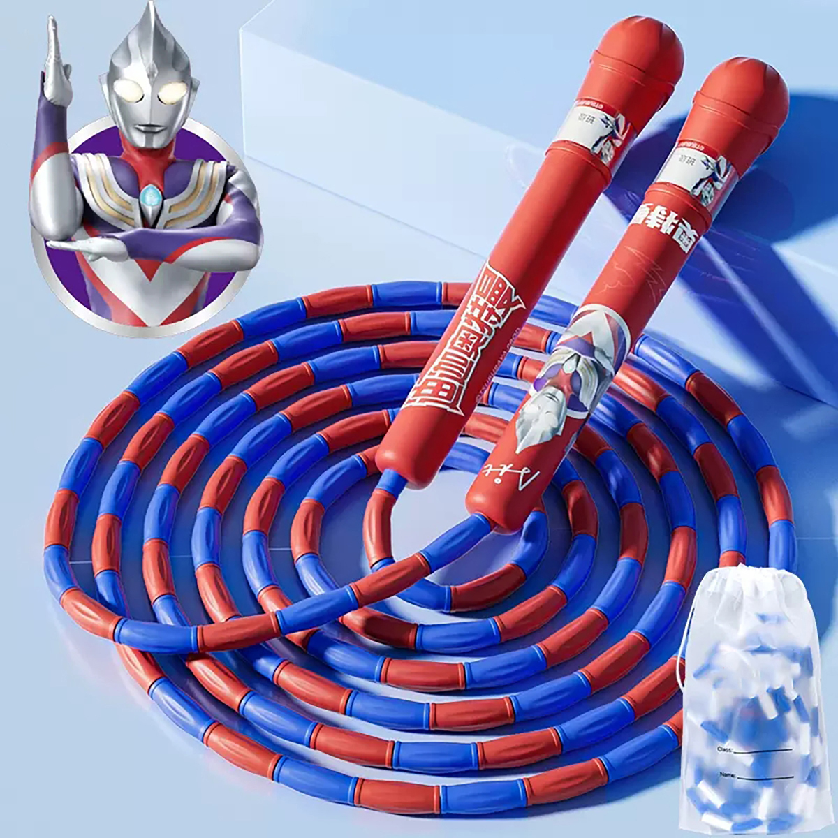 小猪佩奇儿童竹节跳绳幼儿园小学专用一年级初学可调节考试绳2027 【红-奥特曼】竹节跳绳