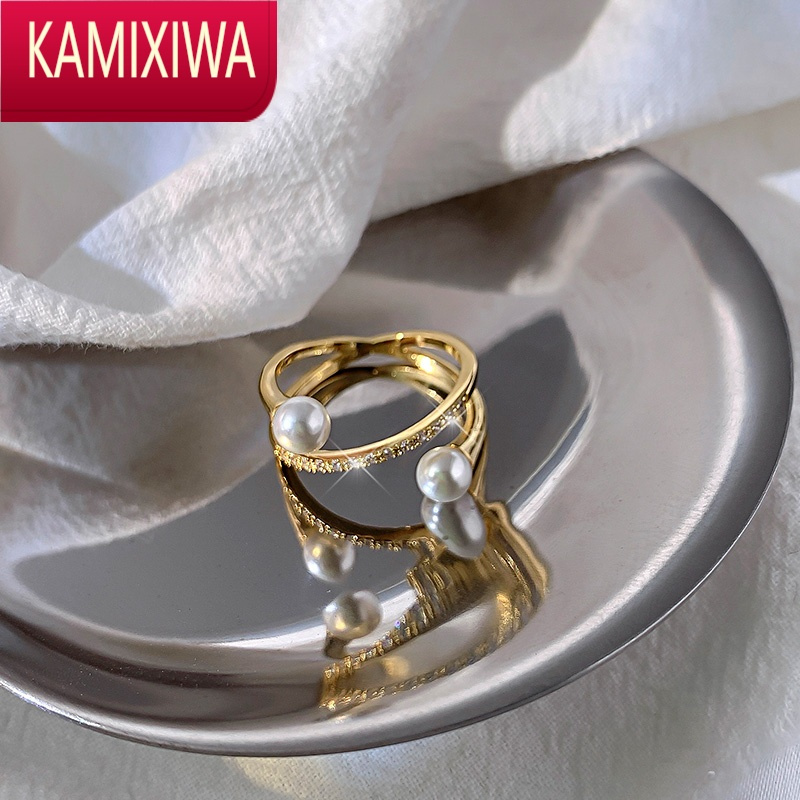 KAMIXIWA珍珠戒指女ins潮时尚个性简约食指环韩版冷淡风网红装饰戒子饰品