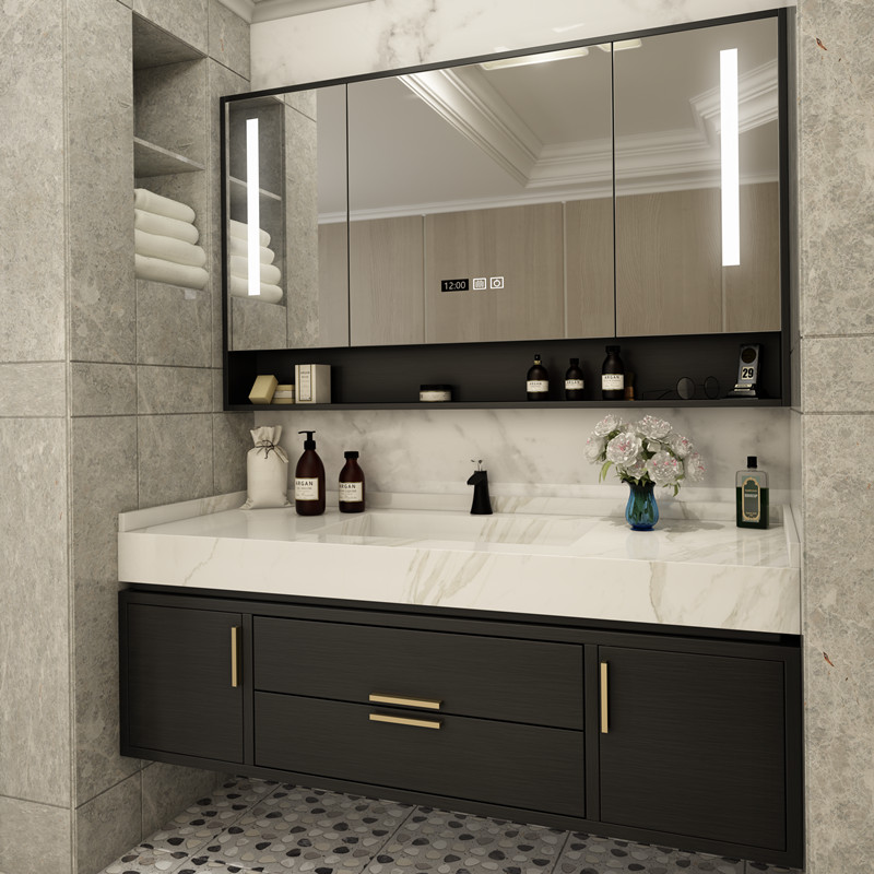 现代简约轻奢岩板浴室柜组合一体台盆卫生间洗漱台洗脸池洗手盆柜参数
