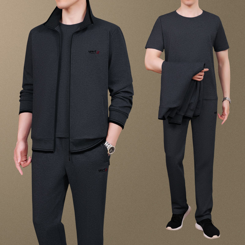 恒源祥名牌中年男士春季运动服套装新款中老年爸爸春秋装休闲外套高清大图