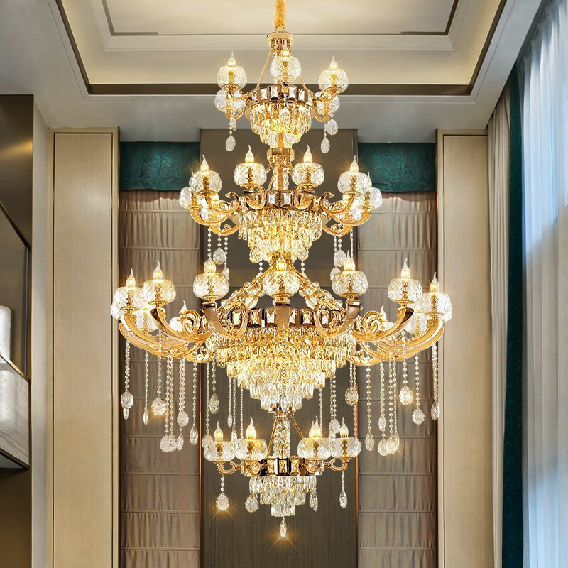 澳松 别墅大吊灯欧式水晶灯大气客厅灯简欧轻奢锌合金复式楼跃层楼梯