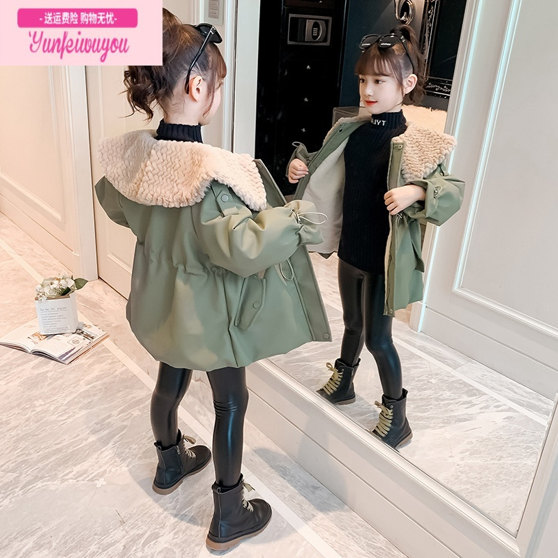 七斓女童外套冬款2022新款儿童洋气加绒加厚派克服皮衣网红时髦棉衣冬