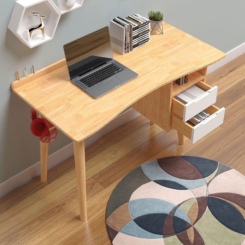 一米色彩 实木书桌 北欧网红电脑桌学生学习桌办公桌家用卧室小户型简约现代INS风带抽屉桌子高清大图