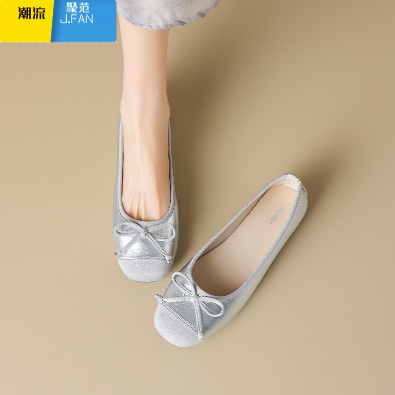 聚范AG182银色单鞋女2024新款夏平底玛丽珍芭蕾鞋配裙子高清大图
