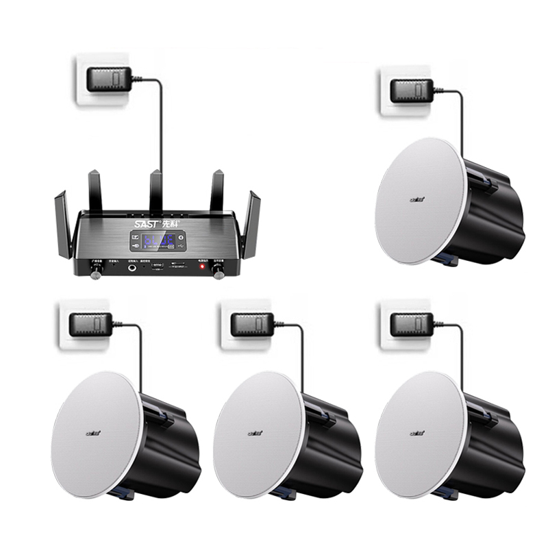 先科(SAST)D1无线壁挂音响店铺专用蓝牙吸顶音箱嵌入式商用吊顶喇叭挂墙 发射器+9个丝膜吸顶喇叭高清大图