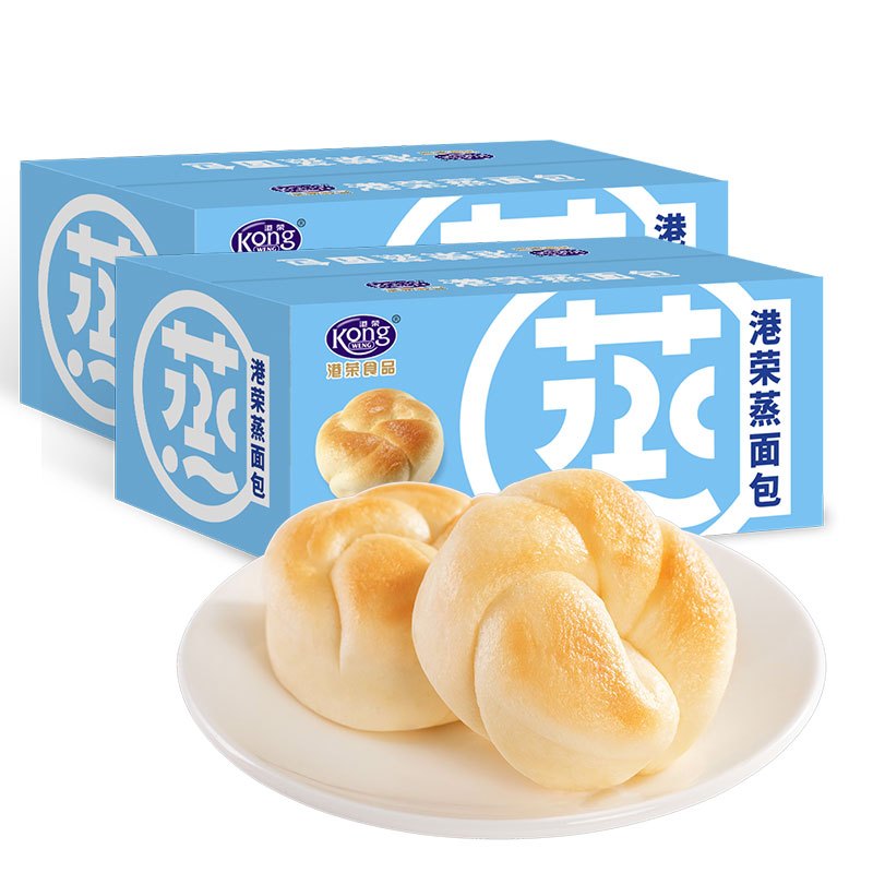 港荣(Kong WENG) 蒸面包 手撕夹心面包淡奶味/460g*2箱