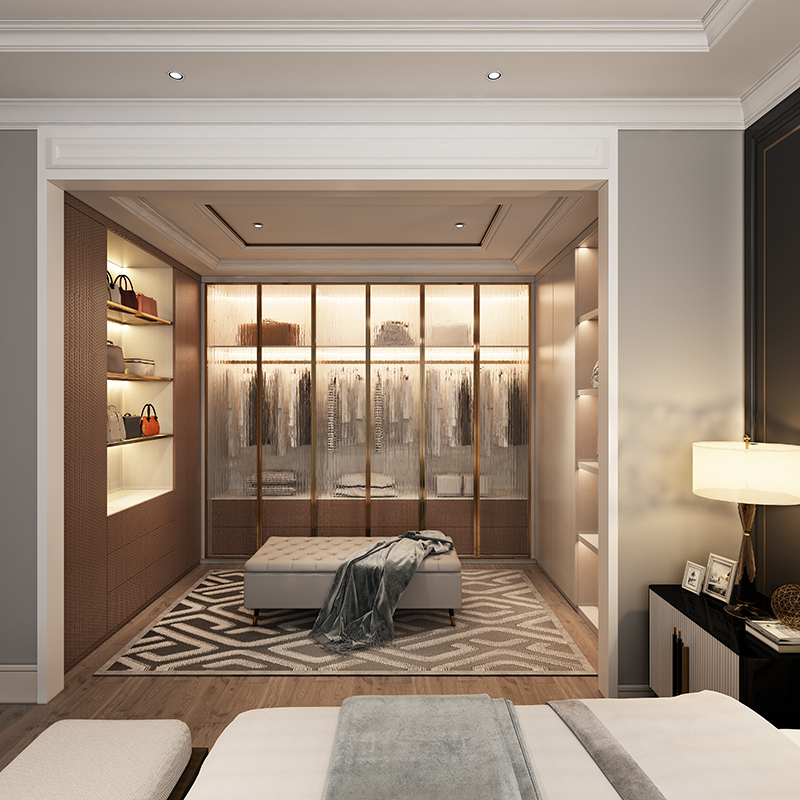 皮阿诺定制衣帽间水纹玻璃门 衣柜定制卧室开放式衣帽间整体定做预付