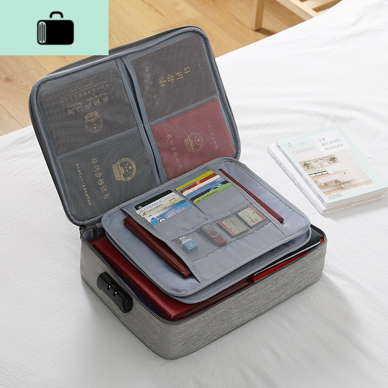收纳包多层大容量多功能护照包卡包文件收纳盒家用整理袋NEW LAKE女士钱包/卡包 灰色-简约版