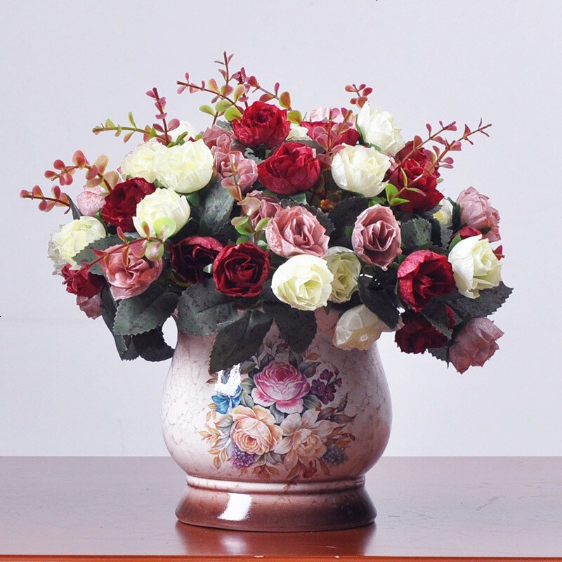 假花仿真花摆件玫瑰花束客厅花瓶防真花客厅摆设冰箱家居装饰欧式