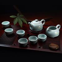 东道 汝窑 青瓷陶瓷套装茶具 圆融茶壶半组 一壶一海六杯 开片可养 天青色