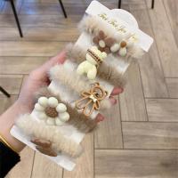 5条毛毛卡通熊小花组合头绳 奶咖色卡通毛毛小熊扎头发头绳韩版简约发绳学院风可爱日系发圈女