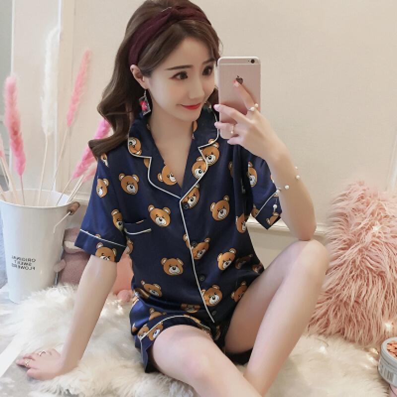 睡衣女夏短袖套装韩版冰丝绸俩件套胖mm200斤薄款开衫家居服