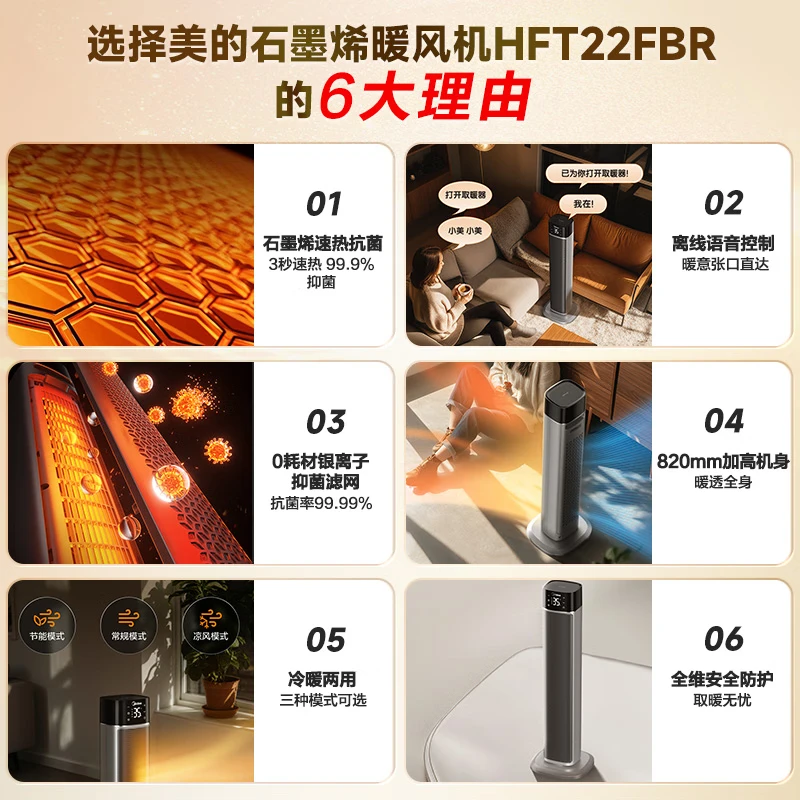 美的(Midea)石墨烯取暖器家用立式高塔暖风机速热小太阳电暖器节能速热抗菌电暖气 HFT22FBR高清大图