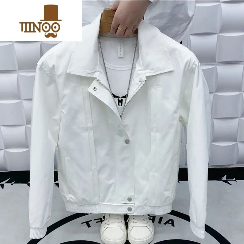 YANXU秋季新款潮男纯色翻领外套潮牌情侣修身夹克青年网红时尚帅气U款高清大图