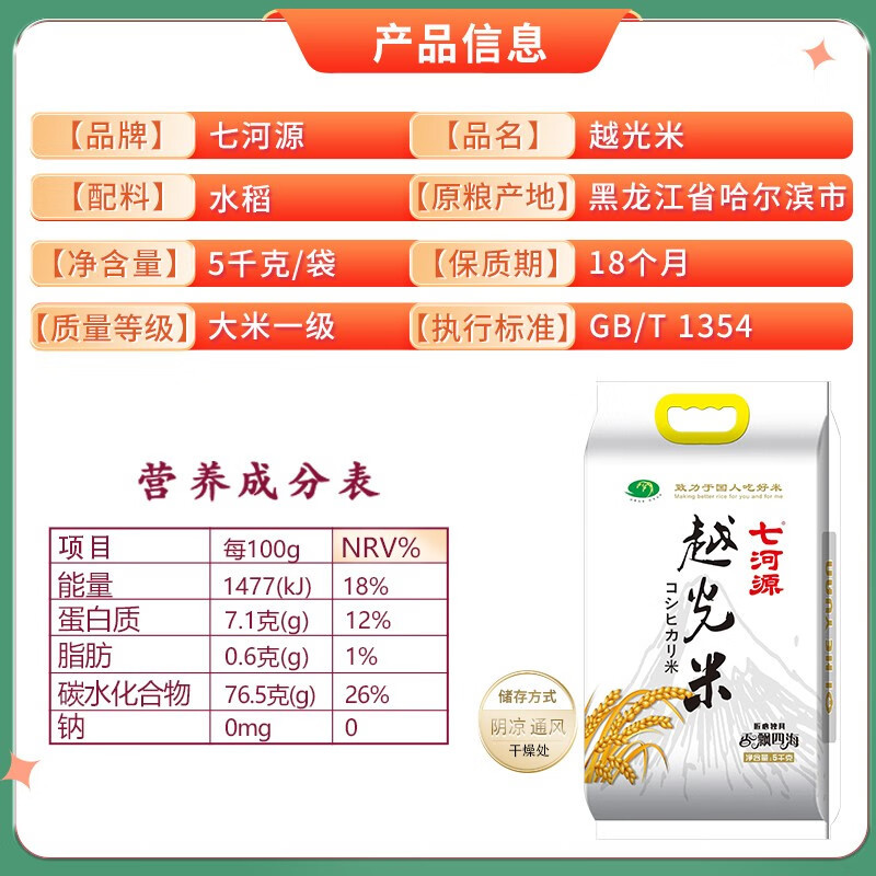 七河源 越光米5kg 东北大米2025年当季新米 寿司米 吉野家用米 日本米种高清大图