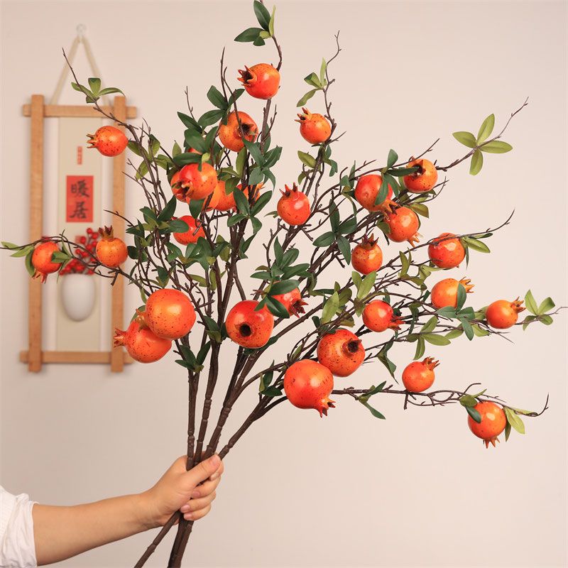 维诺亚仿真花假花摆设石榴花摆件柿子果树枝干花客厅玄关餐桌花艺装饰花高清大图