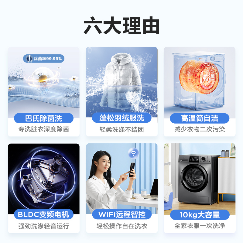[美的45]10KG大容量洗衣机全自动家用变频滚筒洗衣机MG100V33WY