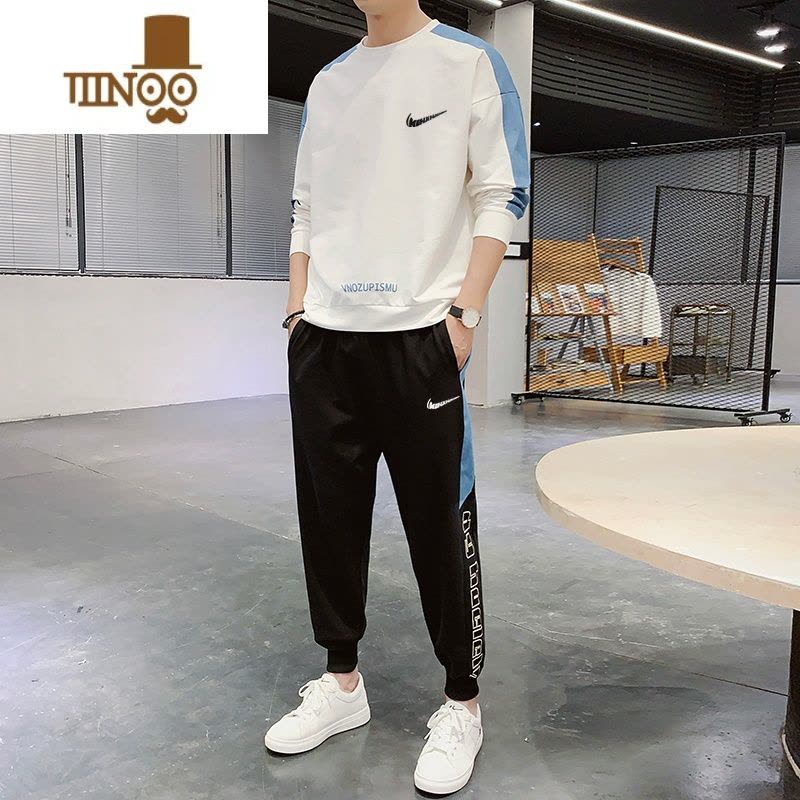 YANXU长袖t恤男士新款潮牌搭配帅气套男装休闲运动卫衣套装图片