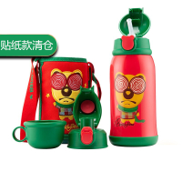 (清仓数量不确定款式联系客服)三盖清仓贴纸款杯具熊儿童保温杯带吸管儿童水杯316不锈钢内胆630mlBEDDYBEAR套