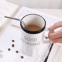 贝瑟斯 不锈钢吸管陶瓷马克杯带盖办公室喝水杯咖啡杯牛奶杯