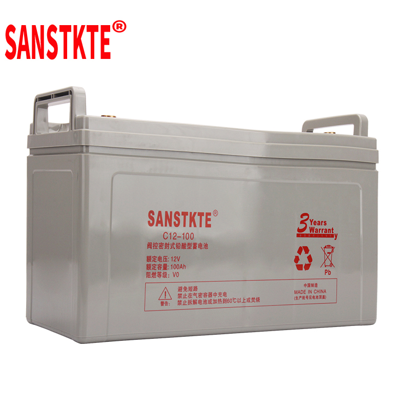 SANSTKTE胶体铅酸免维护电瓶12V100AH机房UPS电源蓄电池监控系统EPS通讯基站备用长壳C12-100高清大图