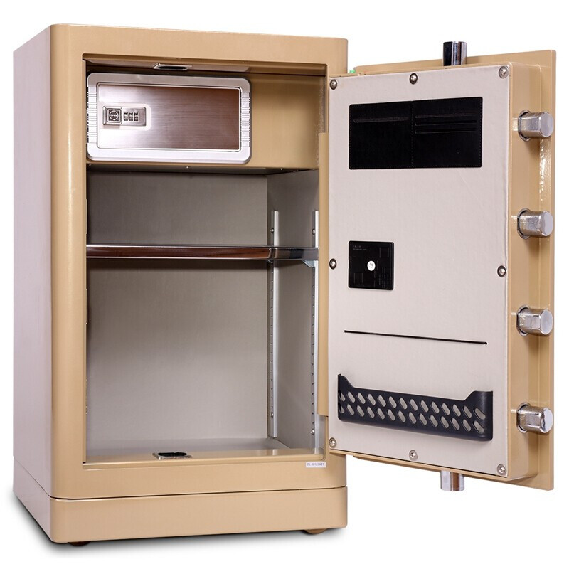 得力(deli)4068指纹密码双重保险箱 淡金 高72cm 电子防盗保险箱 3C认证办公家用防盗合同资料保险柜