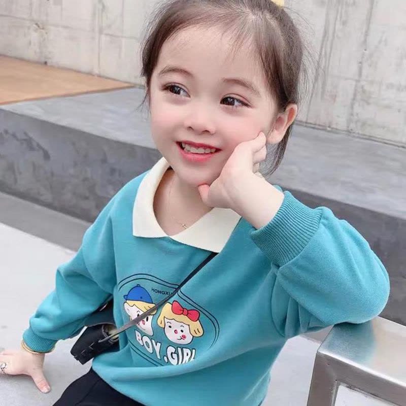 儿童长袖女洋气卫衣女孩上衣春秋新小孩子衣服霸气宝宝小翻领卫衣 莎丞图片