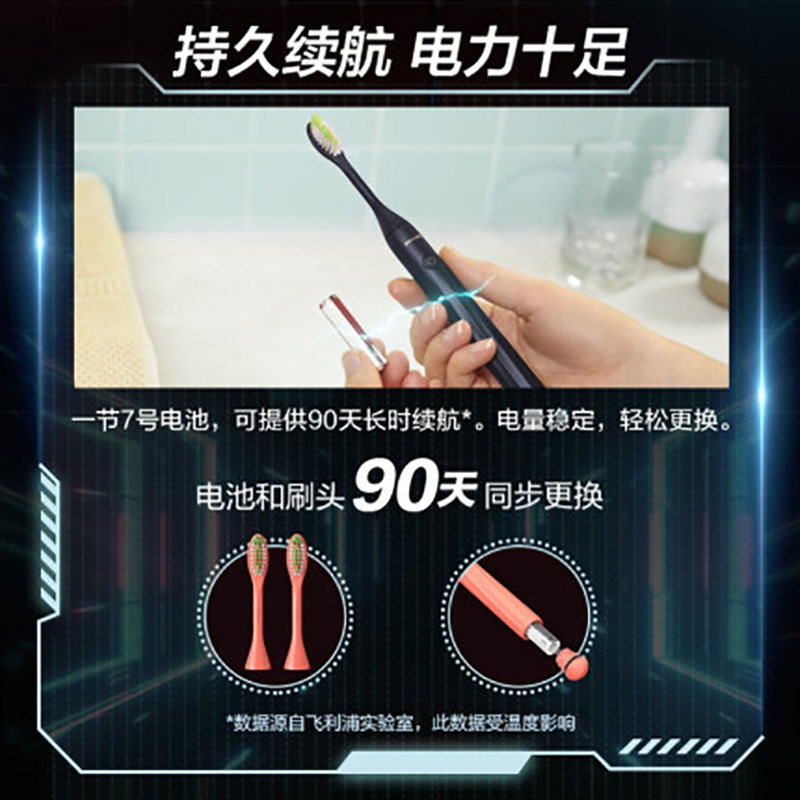 飞利浦(Philips) ONE电动牙刷 出差旅行 HY1100系列 电池式潮酷吸睛情侣牙刷 HY1100/12柠檬黄