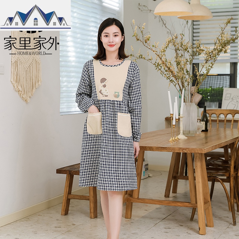 厨房围裙家用防水防油成人加长罩衣女日系可爱时尚长袖工作服定制 三维工匠高清大图