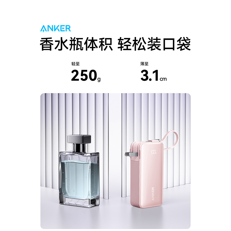 [新国标3C认证]Anker安克三合一充电宝器10000毫安带插头自带线移动电源快充可上飞机携带标识适用苹果i华为黑色高清大图