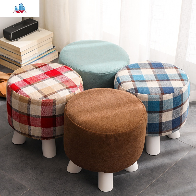 布艺圆凳实木小凳子家用创意多功能小板凳网红沙发凳垫脚凳小木凳泰