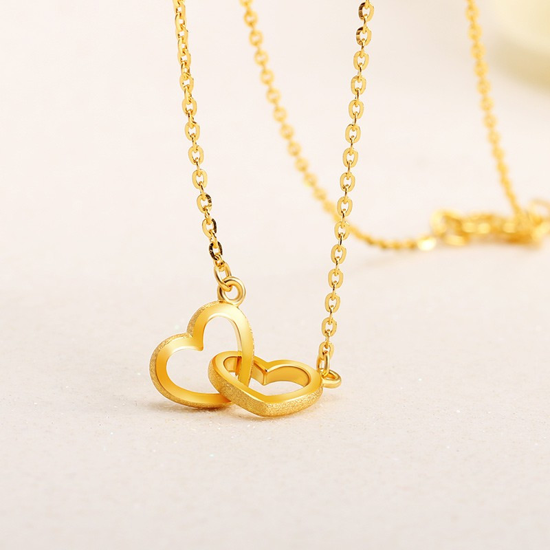 翠绿 黄金项链 足金999女款双心套链 金重约5.2-5.3g A01000110563