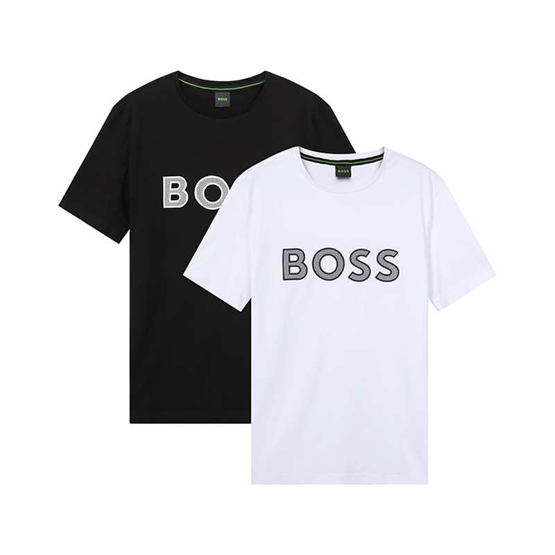 雨果博斯 hugo boss 男士green系列棉质黑色/白色徽标胶印圆领短袖t恤