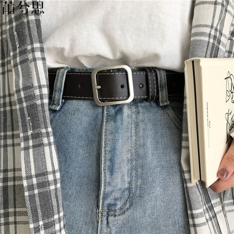 莆兮思puxisi凹造型pu方扣腰带男女通用宽皮带chic学生韩国时尚ins裤带百搭黑