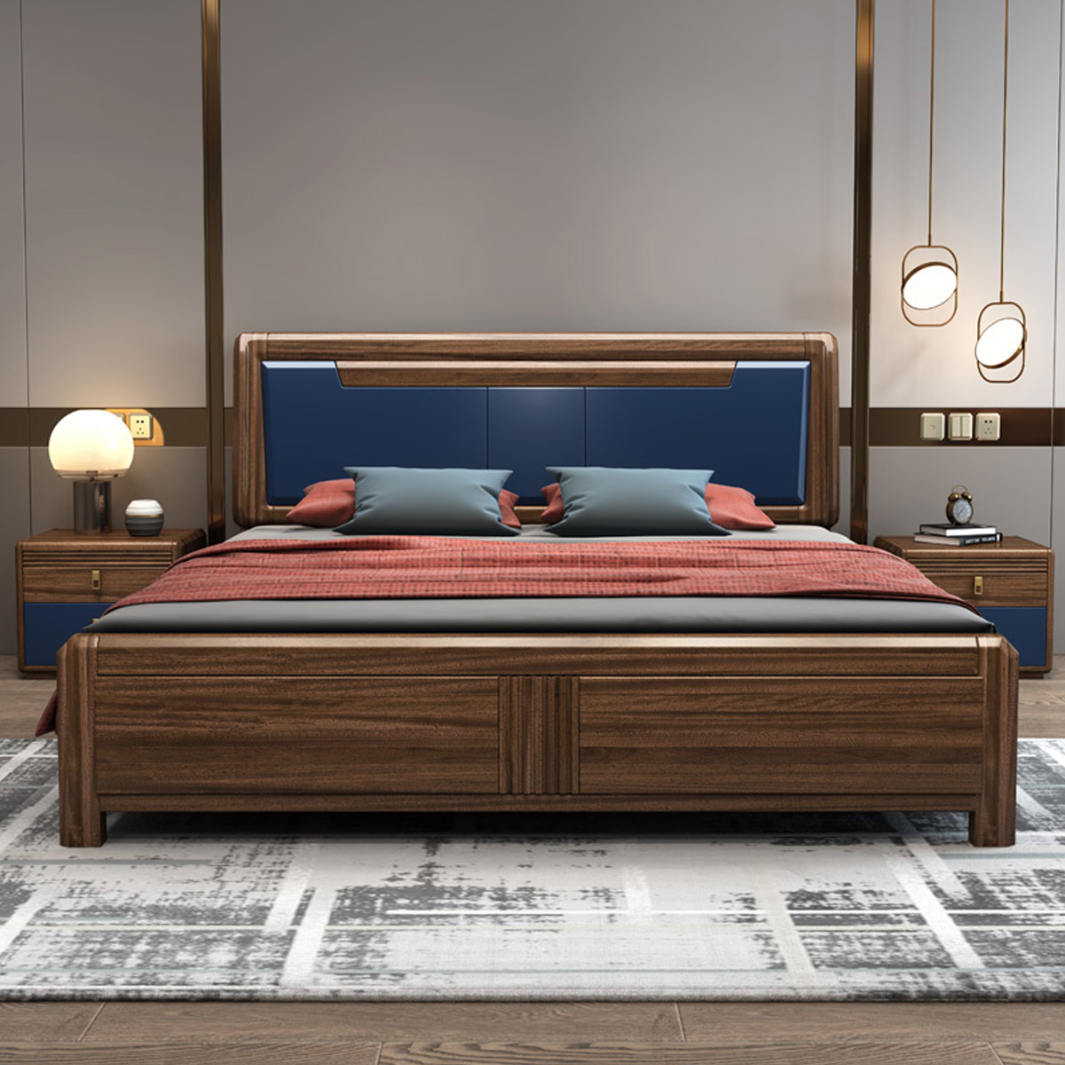 木格尚品 南美黑胡桃木实木床1.8米现代新中式主卧1.