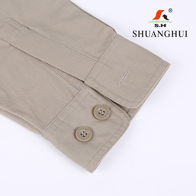 双惠男女款夏季标志工作服SHW-124,面料100%棉,杏色155-195(套)高清大图