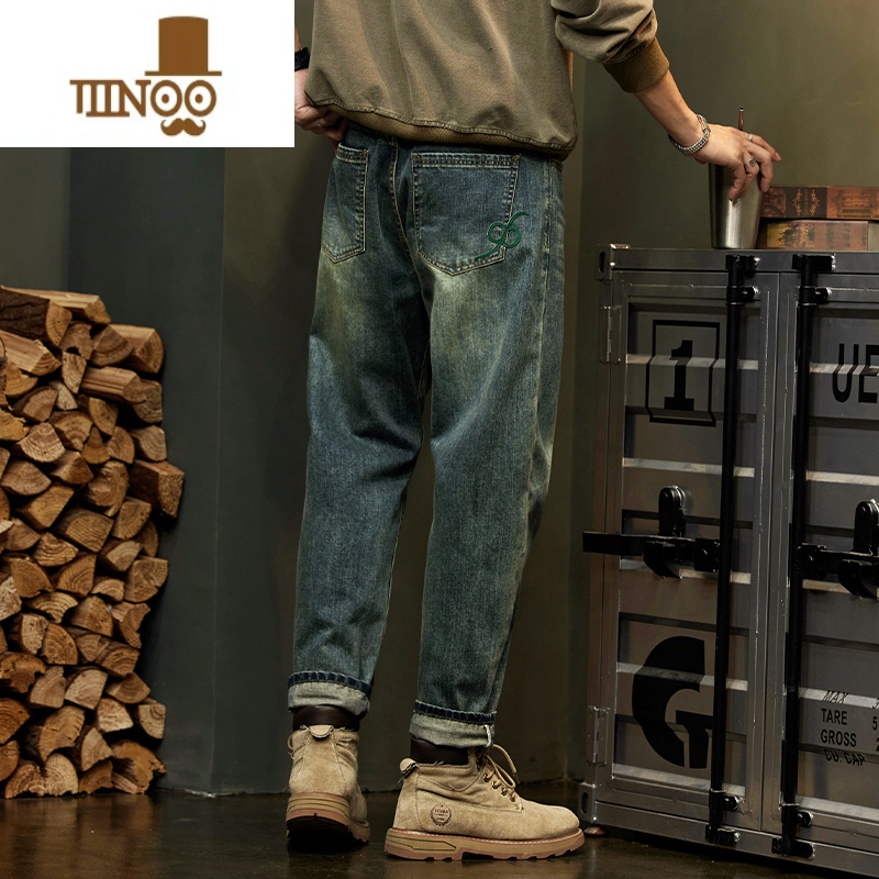 YANXU秋季复古牛仔裤男士潮牌2023新款美式大码男装宽松直筒长裤子高清大图