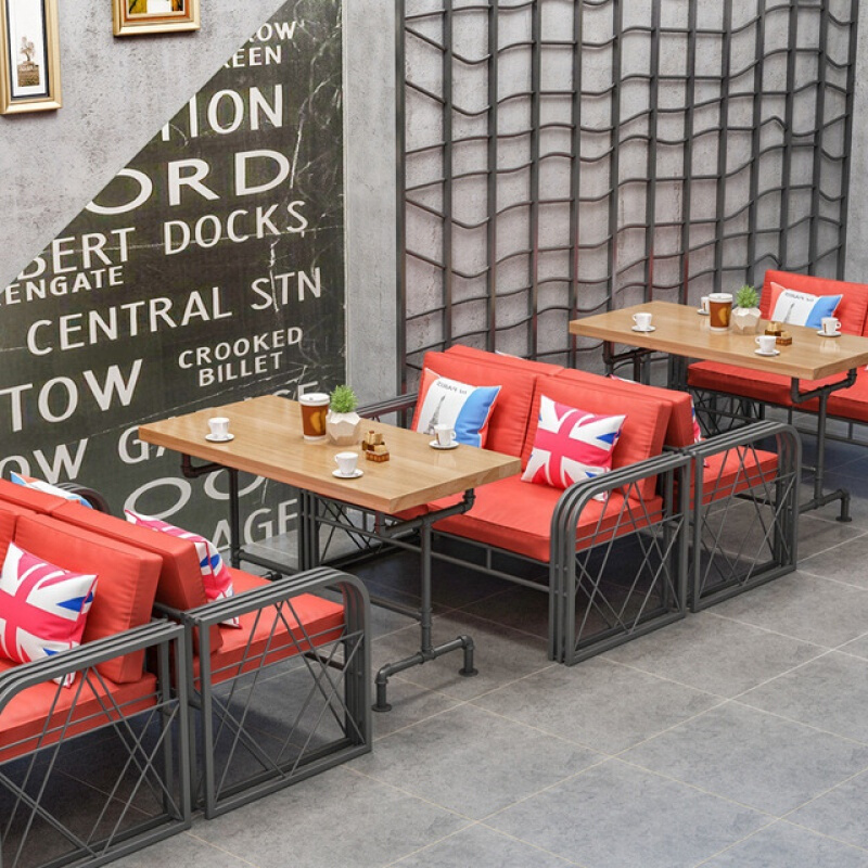 工业风烧烤吧西餐厅咖啡厅铁艺卡座沙发复古音乐餐吧卡座桌椅组合 六