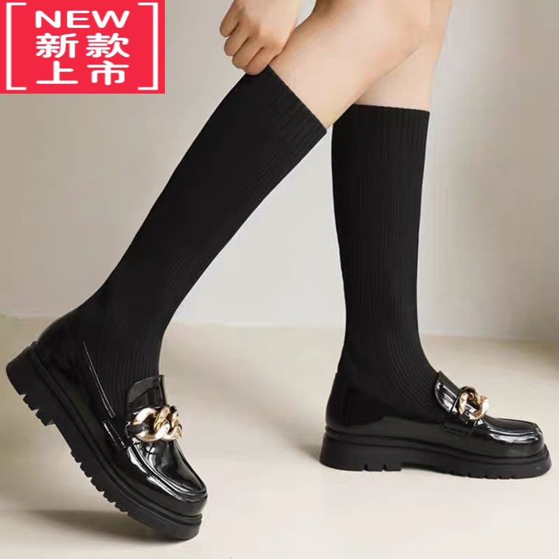 可莉允女童靴子袜子鞋2022秋冬新款加绒长筒靴中大童公主马丁靴儿童长靴图片