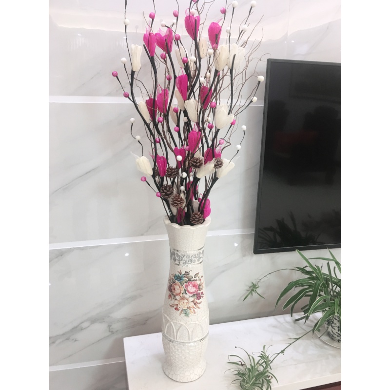 欧式陶瓷落地花瓶大号家居客厅仿真玫瑰花摆件干花插花器套装 三维工匠 清芳C款花瓶(高61CM)高清大图