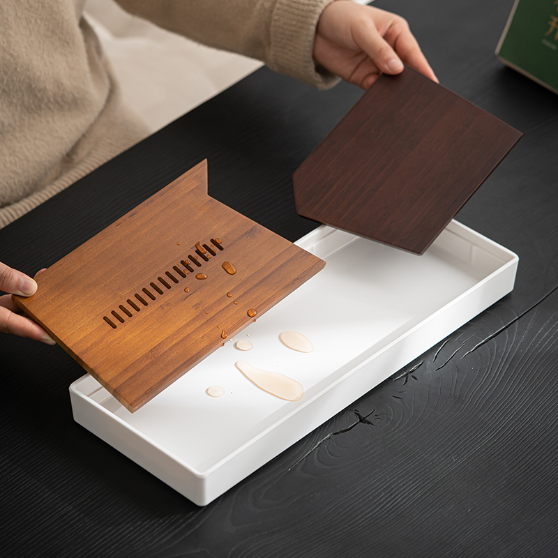 苏氏陶瓷(SUSHI CERAMICS)知雅几何重竹盘面密胺底托新中式茶盘