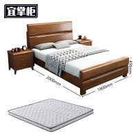 宜掌 柜 木质床 床1.8米+床头柜+床垫 套