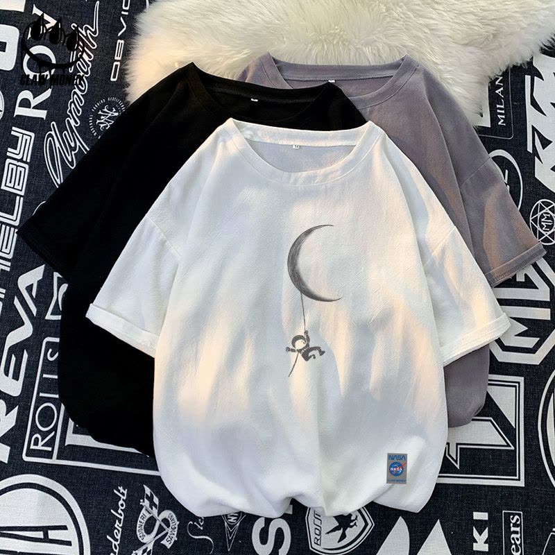 Claw money圆领棉麻短袖T恤男夏季休闲五分袖青少年百搭亚麻半袖图片