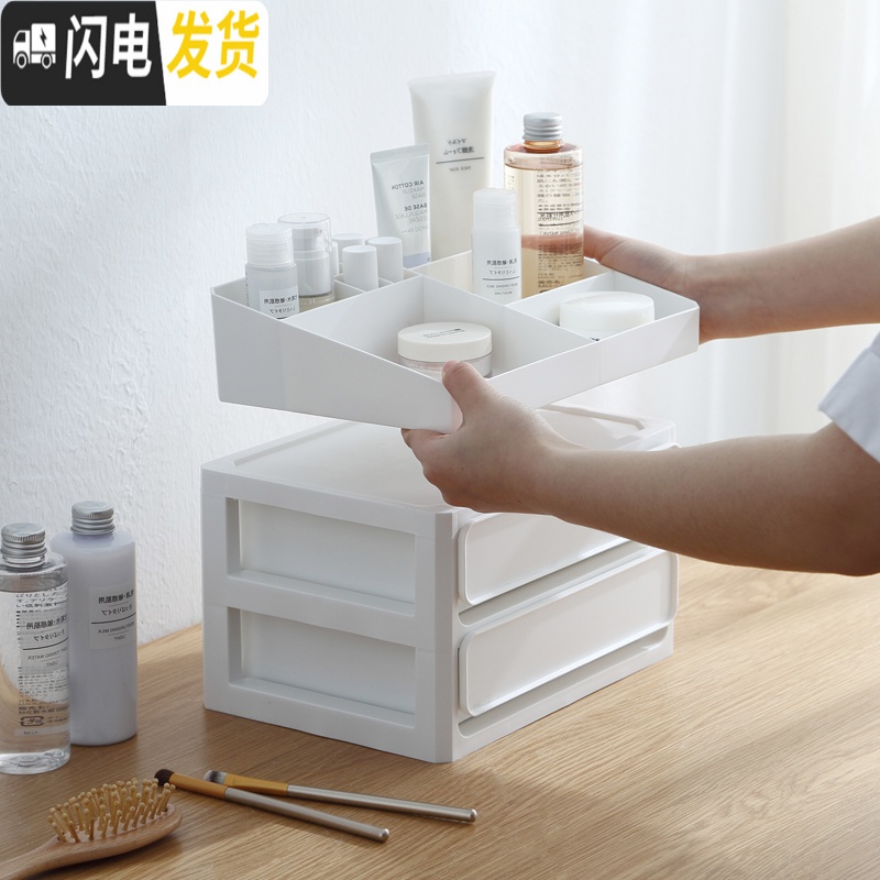 三维工匠简约桌面化妆品口红收纳盒抽屉式大容量办公室学生宿舍梳妆盒高清大图